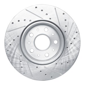Cadillac CT6 Brake Rotor (1) - Front Left - R1 Concepts - Drilled & Slotted - Silver - `14-`20